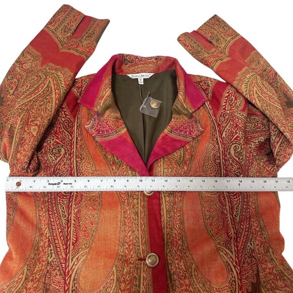 Vtg TravelSmith Orange Paisley Tapestry Button Front Jacket Blazer Womens Sz 12 - Picture 11 of 14